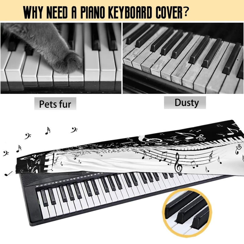 [AUSTRALIA] - Piano Print Piano Keyboard Dust Cover 61 Keys Full Cover Piano Keyboard Covers Stretchy Waterproof Cloth Electric Piano Keyboard Covers S Size (61-76 key) 
