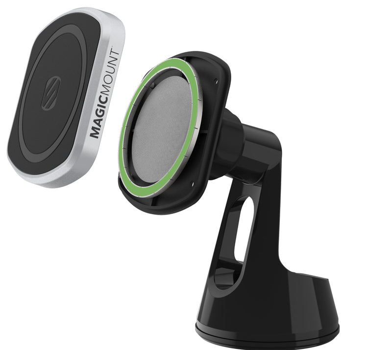 Scosche MP2ROWD MagicMount Pro2 MagSafe Car Dashboard/Windshield Suction Mount, Hands-Free Cell Phone Holder Compatible with iPhone 16/15/14/13/12 Series and More with MagicRing Adapter, Pack of 2 2 Pack Window / Dash Suction Black & Silver