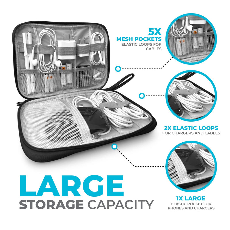 Electronics Charger Organizer - Travel Cable Case for Cords, Chargers, and Tech Accessories Black 1