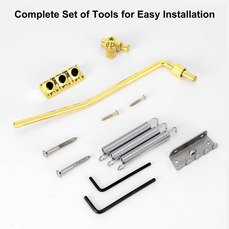 [AUSTRALIA] - Swhmc Floyd Rose Type Locking Tremolo Bridge, Gold 2-Point Electric Guitar Bridge & Parts Set w/Bar for Strat, Replacement Guitar Hardware 