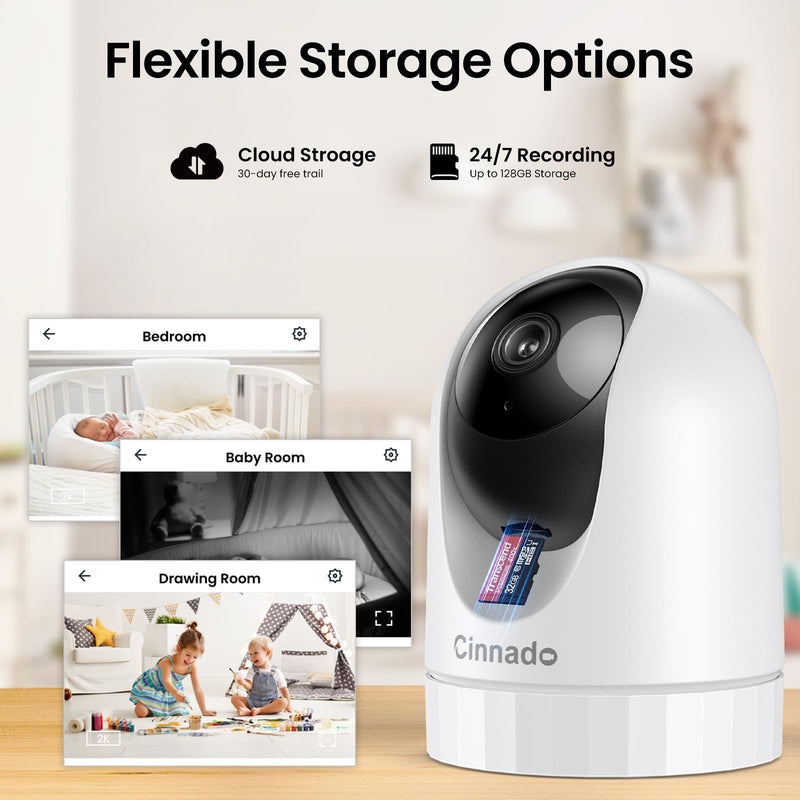 Security Camera Indoor-2K 360° WiFi Cameras for Home Security，Pet/Dog/Baby Camera with Phone app, 2-Way Audio, Night Vision, 24/7 SD Card Storage, Works with Alexa & Google Home (2.4Ghz)-D1 2K 1pack