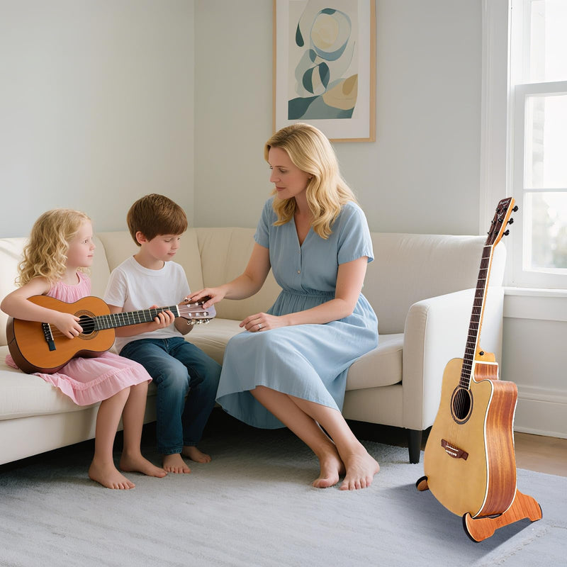 Portable Guitar Stand Floor - Folding Acoustic Electric Guitar Stands A-frame Wooden, Bamboo Single Bass Guitar Holder Portable Soporte Para Guitarra Rack for Mandolin Banjo Ukulee Violin Folding Guitar Stand