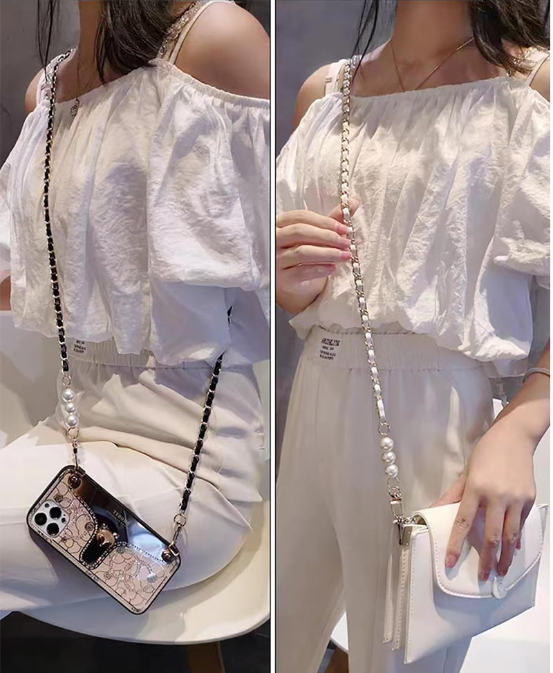 Phone Lanyard Universal Phone Strap Cell Phone Lanyard Crossbody Neck Strap Phone Charms with 2× Tether Tab, 1× Wrist Strap, Cross Body Phone Chain for Most Phones Bag Purse White