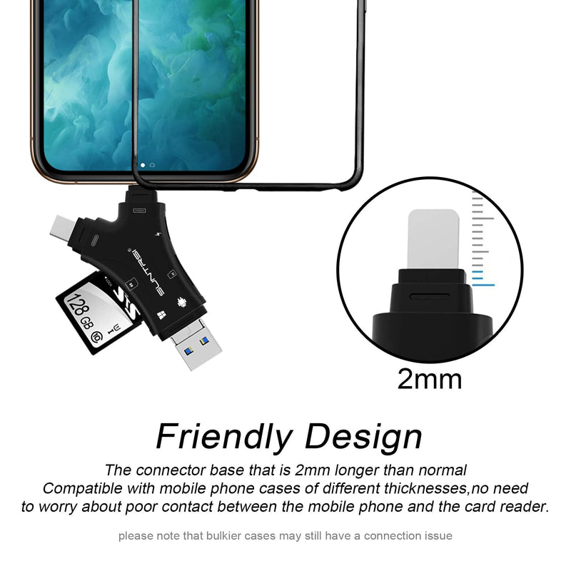 SD Card Reader for iPhone / ipad / Android / Mac / Computer / Camera,4 in1 Micro SD Card Reader Trail Camera Viewer, Portable Memory Card Reader SD Card Adapter Compatible with SD and TF Cards(Black) black