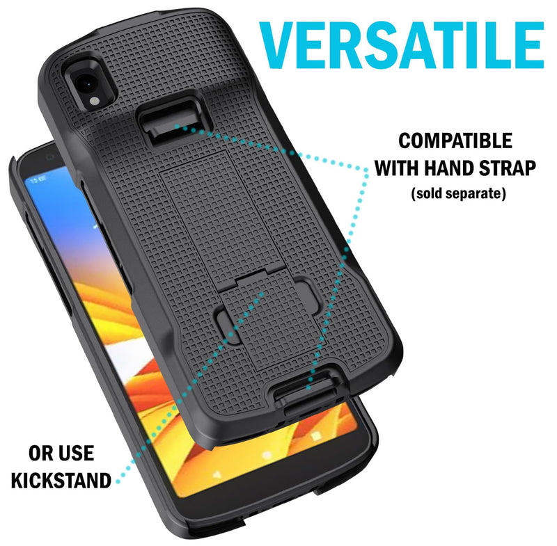 Case with Clip for Zebra TC22 TC27 Mobile Computer Scanner, Nakedcellphone Slim Hard Shell Cover with Kickstand and [Rotating/Ratchet] Belt Hip Holster Holder Combo - Black