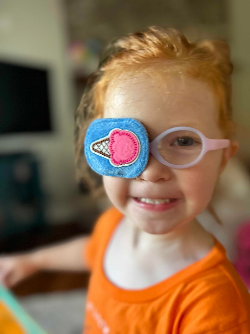 2Pcs Eye Patches for Kids | Girls Eye Patch for Glasses | Medical Eye Patches for Children with Lazy Eye | Amblyopia Eye Patch for Toddlers to Cover Either Eye (Pink Flower & Blue Icecream) Pink Flower & Blue Icecream