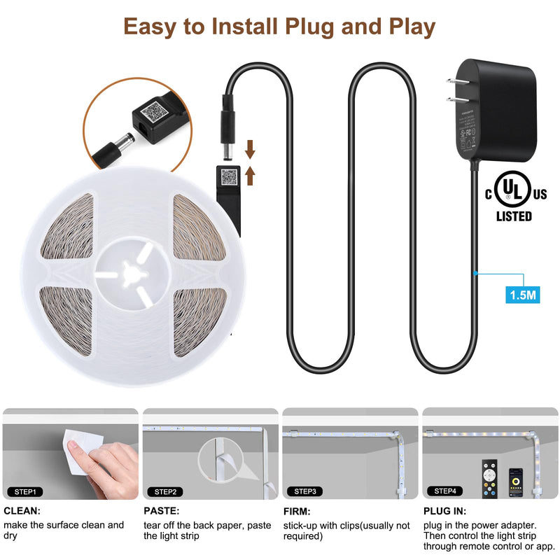 [AUSTRALIA] - Wefomey White LED Strip Lights, Upgraded 100ft Dimmable 2700K-6500K Bright 24V LED Light Strip with Remote and App Control, 1440 LEDs Flexible Tape Lights for Living Room, Bedroom, Kitchen, Ceiling 100FT/2700K-6500K Tunable White 