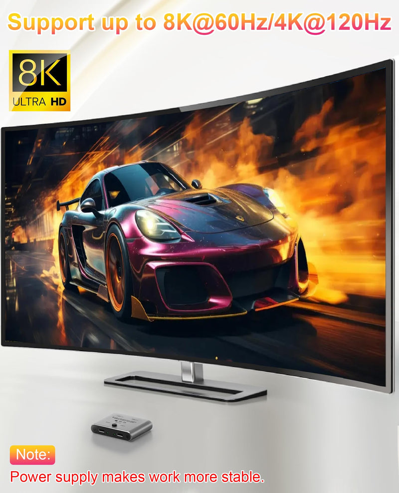 8K USB C Switch, Bi-Directional USB C Switcher for 2 Computers - 8K@60Hz/4K@120Hz Video + 100W PD Charging + 10Gbps Data Transfer, 1 in 2 Out / 2 in 1 Out USB C Splitter Switch with Power Cable