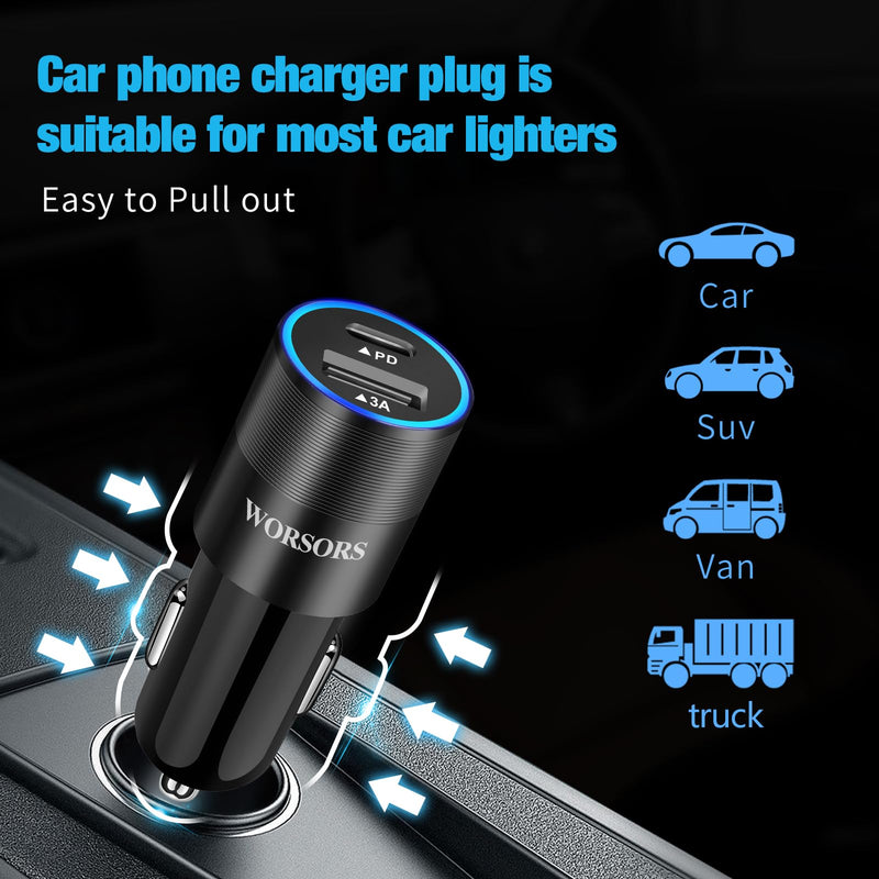 6 Pack 35W USB C & USB A Dual Ports Car Chargers for iPhone/Android Phones | PD 20W + QC 3.0 15W Car Cigarette Lighter Adapter Fast Charging for iPhone 17 16 15 14, iPad, Samsung Galaxy S26 S25, Google Black