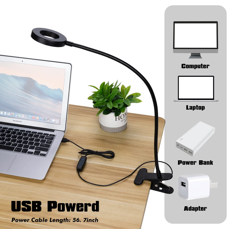 LED Desk Lamp with Clamp for Video Conference Lighting, USB Light for Laptop Zoom Meeting, Clip on LED Ring Light for Computer Webcam Lighting Dimmable Black