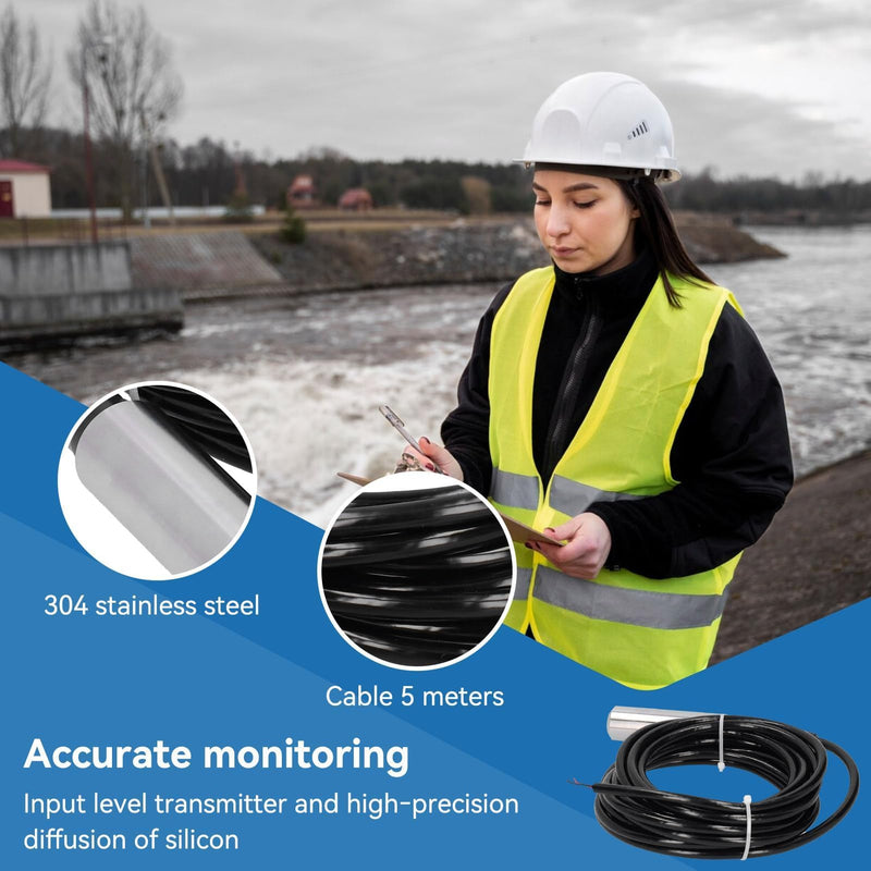 Level Indicator Cistern, Water Level Indicator Cistern, 0-10 m Water Level Sensor, Level Detector Made of Stainless Steel 304 Transmitter, Submersible Level Measurement for Fuel Water Indicator