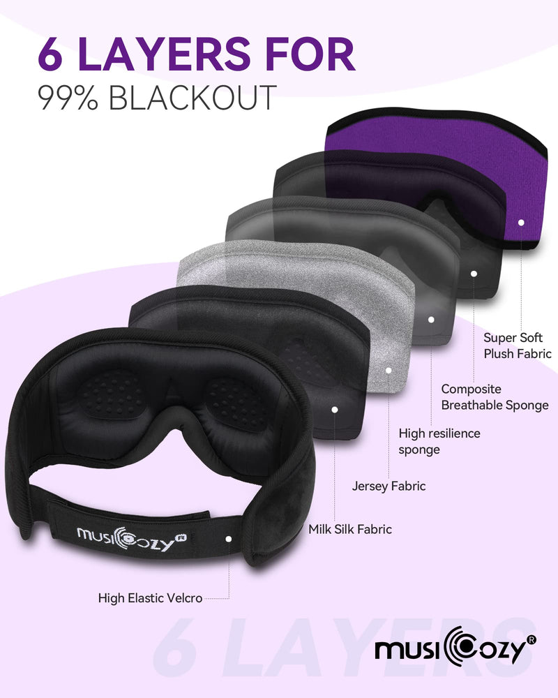 MUSICOZY Sleep Headphones Bluetooth Headband Sleeping Headphones Sleep Mask, 3D Wireless Music Sleeping Headband for Side Sleepers Men Women with Thin Stereo Speaker Cool Tech Gadgets Gifts of 2 Pack