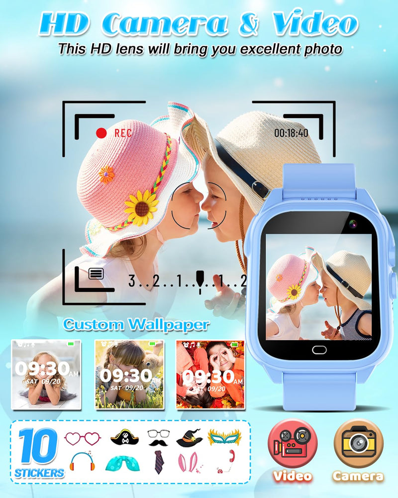 Waterproof Smart Watch for Kids 3-12 Years Old Boys Toys with 26 Games, Video Camera, Pedometer, Music Player, Alarm Clock, Flashlight, HD Touchscreen Toddler Watches Girls Birthdays Gifts (Blue) Blue