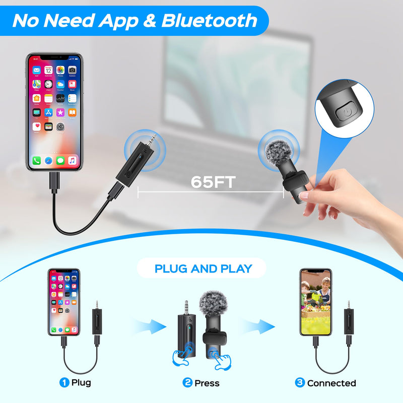 Dual Wireless Lavalier Microphone for Camera/iPhone/Android Phone/Laptop/Computer, Professional Plug-Play Lapel Microphone for Video Recording, Vlogging, Interview