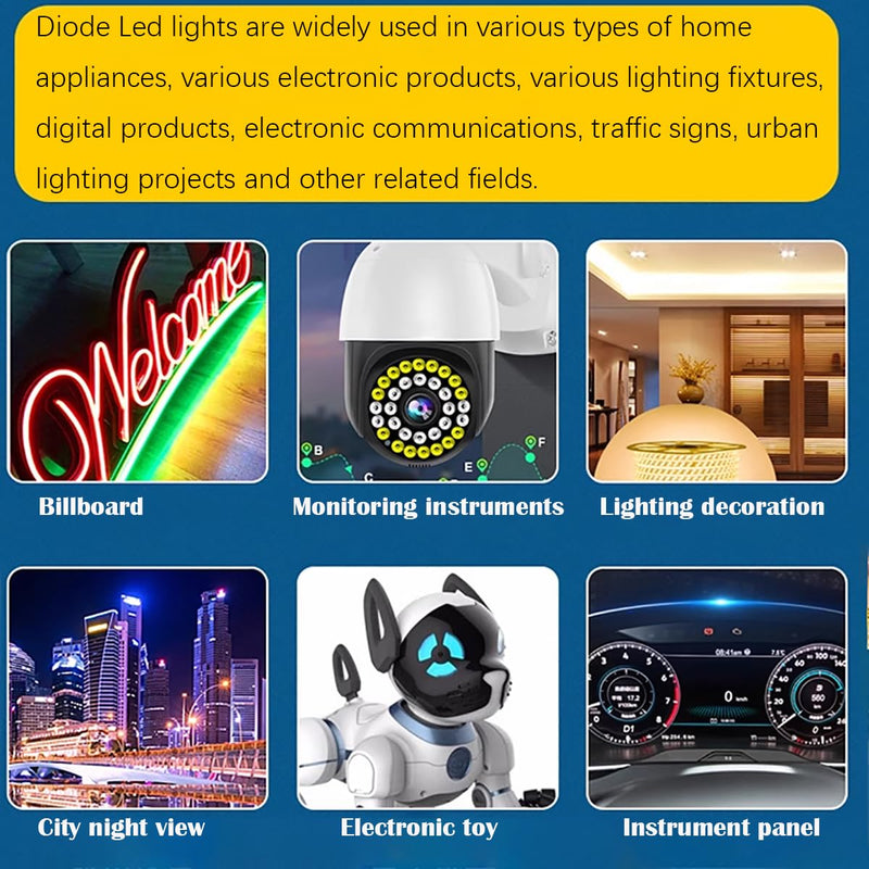 CESFONJER 500 pcs LED light diodes 5 mm, round colour diodes 5 mm 2-pin, (5 colours x 100 pcs), assorted colours white / red / yellow / green / blue kit box set.