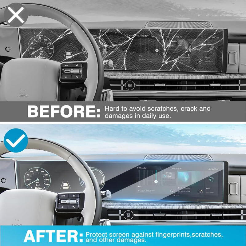 Karltys [Upgrade] 2024 2025 2026 Hyundai Santa Fe Screen Protector 12.3-Inch [No Glare & Fingerprint] for Touchscreen & Instrument Cluster Screen Cover Protective Nano Soft Protective Film for Santa Fe Accessories