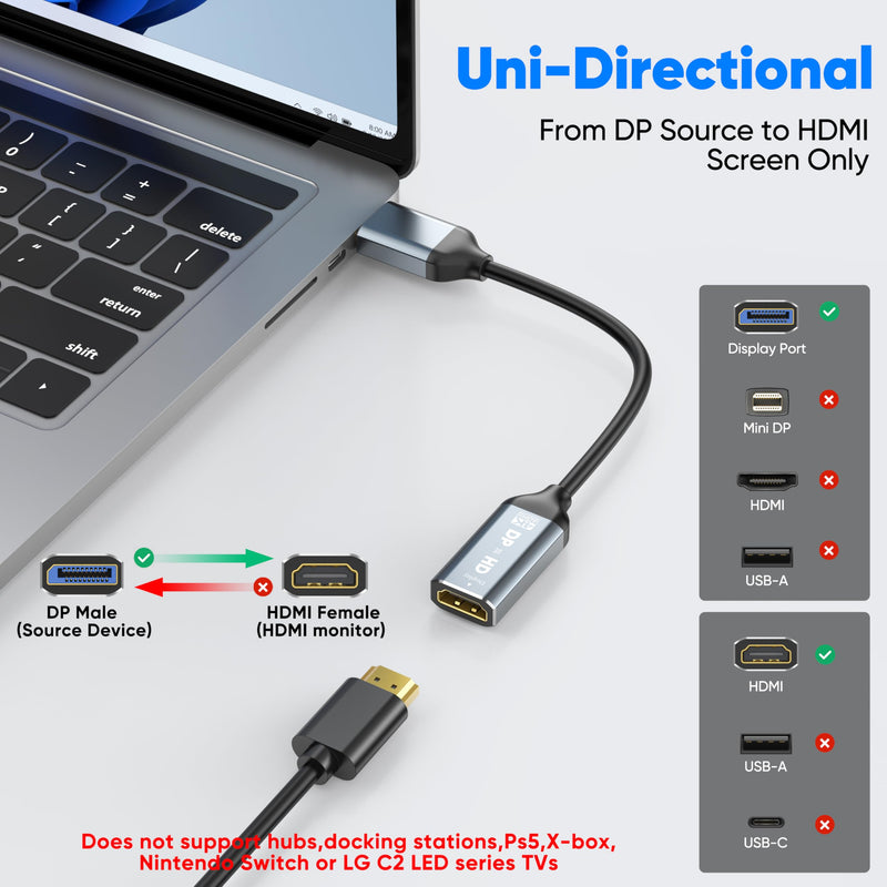[AUSTRALIA] - DisplayPort to HDMI Adapter 5 Packs, Uni-Directional DP to HDMI Adapter, 4K Male Display Port to Female HDMI Converter for Dell HP Laptop Monitor Projector, Aluminum Alloy Shell, Gold-Plated 5 pack Grey 