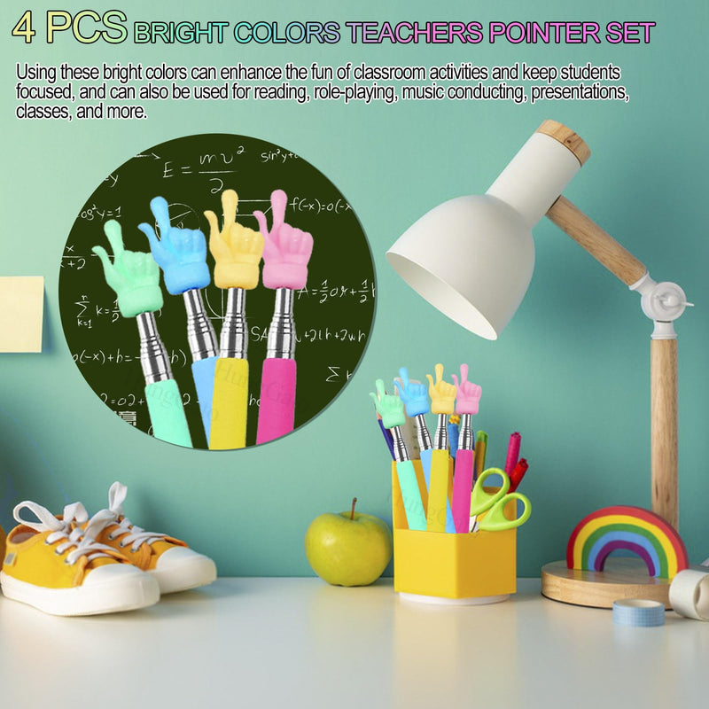 [AUSTRALIA] - 4PCS Retractable Teacher Pointer for Classroom Kids Reading, Mini Extendable Hand Pointer Finger Pointer Stick, Point Reading Pen, Kindergarten Student Teacher Supplies 