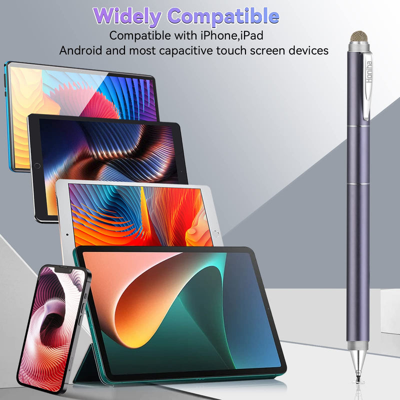 Universal Stylus Pens, Honiha High Precise Disc Stylus Pens for Touch Screens 4 in 1 Touch Screen Pen Capacitive Stylus Compatible with iPad, iPhone, Samsung, Android, Microsoft Tablets- Space Black
