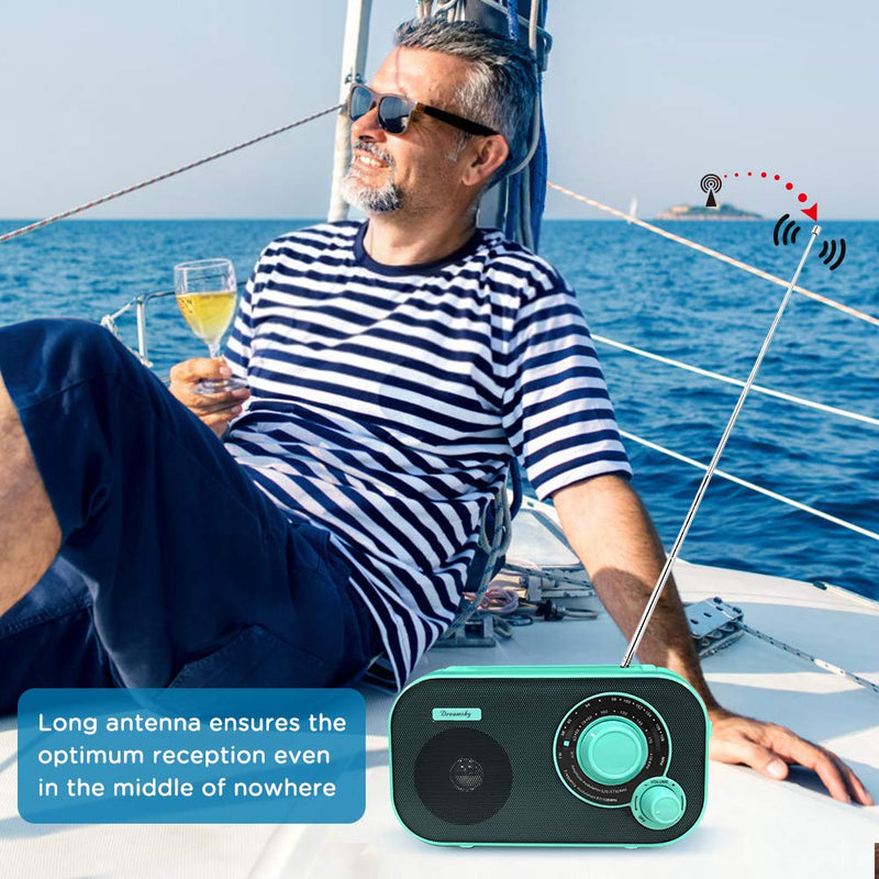 DreamSky AM FM Portable Radio Plug in Wall or Battery Operated for Home & Outdoor, Strong Reception, Large Dial Easy to Use, Transistor Antenna, Headphone Jack, Small Gifts for Seniors Elderly Green