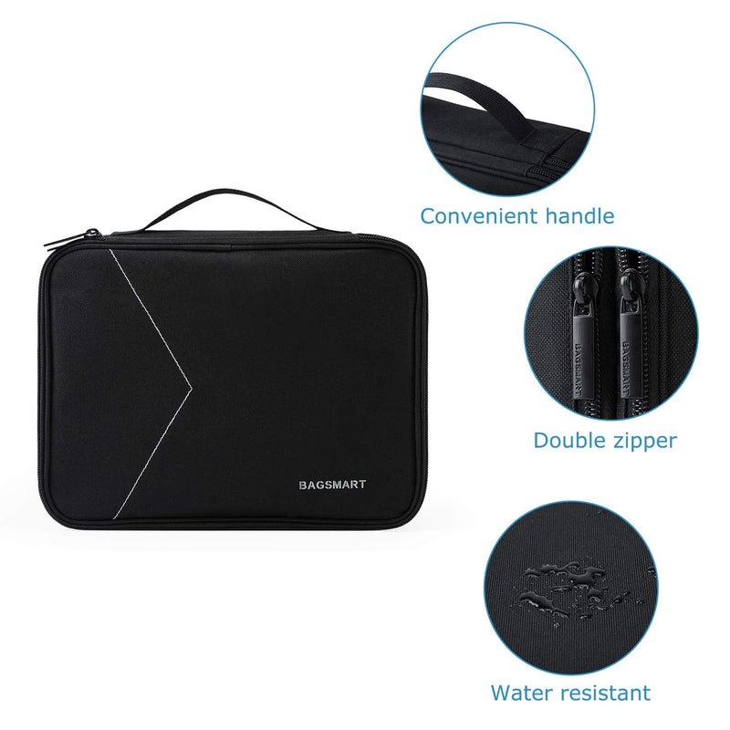 BAGSMART Electronic Organizer,Large Double Layer Cable Bag,Travel Organizer Bag,Electronics Accessories Storage Cases for iPad,Cables,Chargers,Hard Drive,Game Cards Black