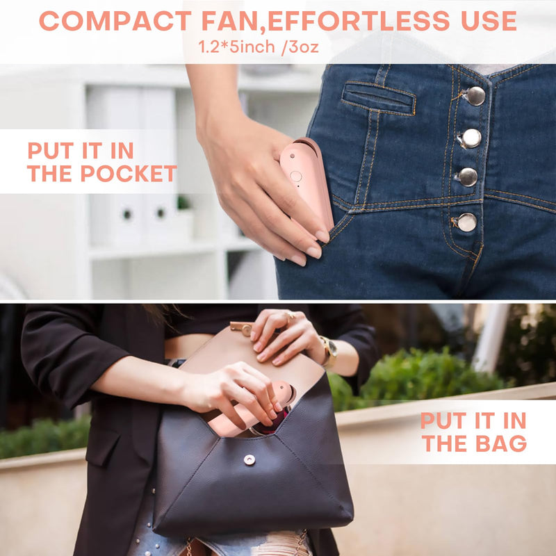 Nezylaf Handheld Mini Fan，Portable Small Pocket Fan，Rechargeable Personal Fan with Power Bank 2000mAh, Travel Essentials for Women Pink