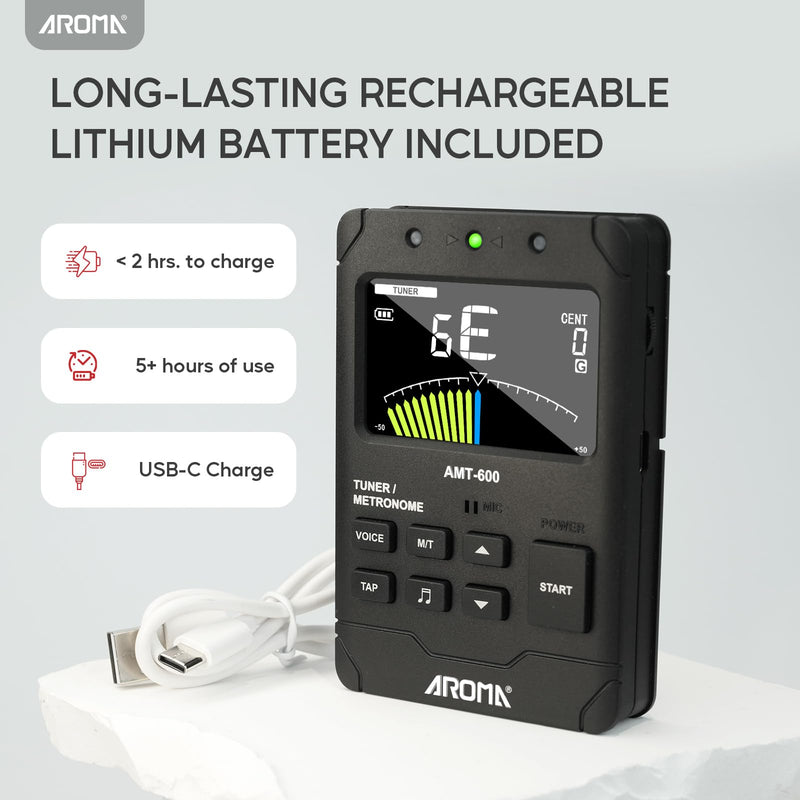 [AUSTRALIA] - Aroma Digital Metronome Tuner Rechargeable for All Instruments with Guitar Bass Violin Ukulele Chromatic and Wind Instruments Tuning Modes 