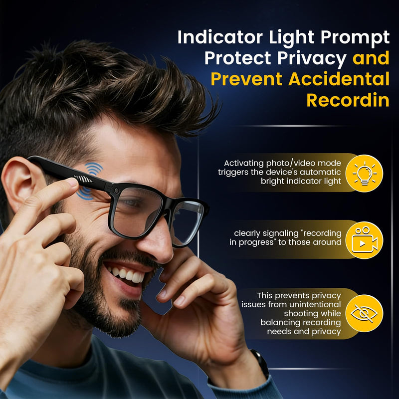 AI Smart Glasses with Camera, 8MP HD Camera Glasses for Men,Women, AI Recording Glasses with Voice Assistant, Stabilization Video Recording Glasse, Real-time Translation, for Vlogging & Photography