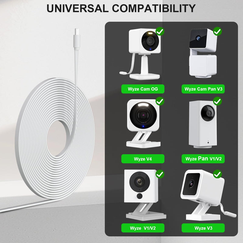 UYODM 30Ft/9m Outdoor Power Adapter for Wyze Cam Pan v3, Wyze Cam V4, Wyze OG, Wyze Cam v3 and v3 Pro, No Need Charging Head, Suitable for Indoor and Outdoor Use, IP67 Waterproof
