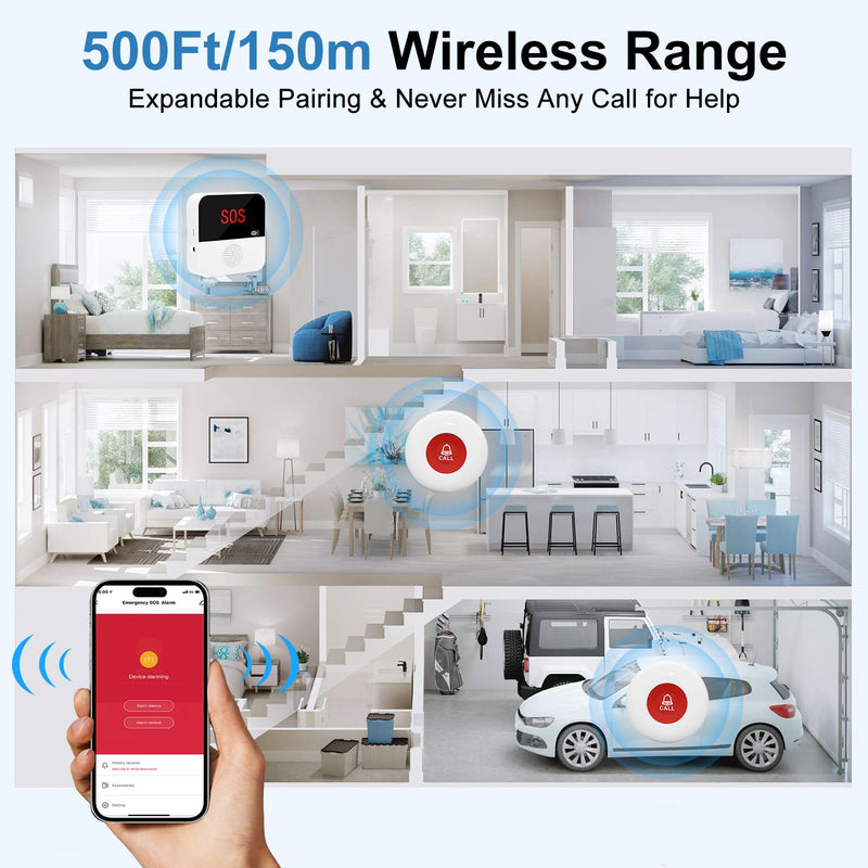 WiFi Rechargable Smart Wireless Caregiver Call Button Nurse Calling Life Emergency Alert System for Seniors Elderly Patient Disabled Kids 3 SOS Panic Buttons 1 Receiver (only Supports 2.4GHz Wi-Fi) 3 Button & 1 Receiver