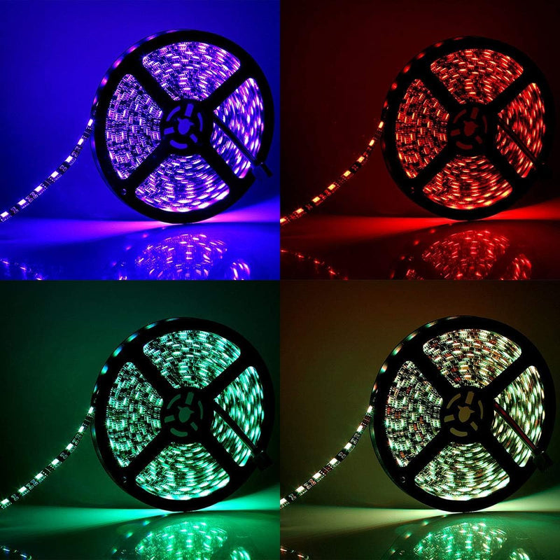 SUPERNIGHT LED Strip Lights, 16.4FT 5M SMD 5050 Waterproof 300LEDs RGB Color Changing Flexible LED Light Strip for Bedroom, TV Back Lighting, Christmas, Valentine's Day (Black PCB) 2 Pcs