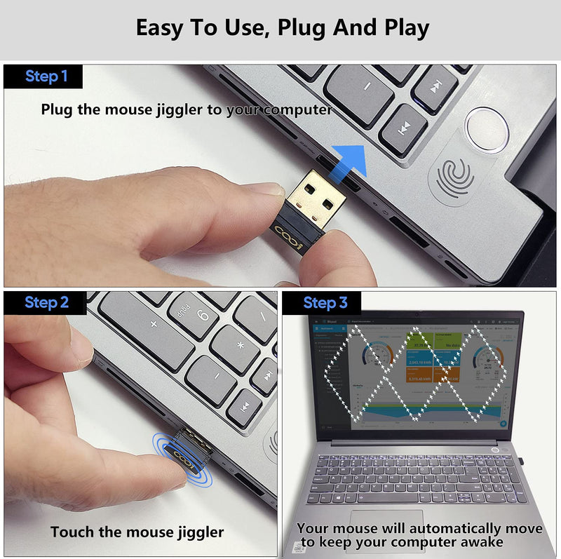 Mouse Jiggler, COOIDEA Mini Undetectable Mouse Mover with ON/Off Touch Switch, USB-C Adapter ,2 Jiggle Modes, Driver-Free, Plug-and-Play Keeps Computer/Laptop Awake,Black.