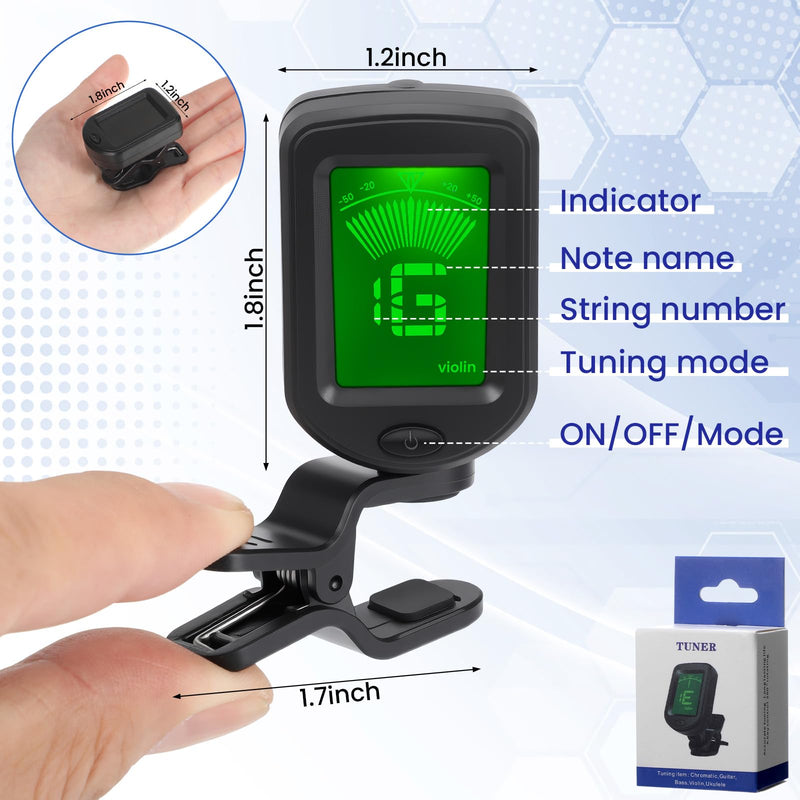 Boao 10 Pcs Guitar Tuner, Clip on Tuner with Chromatic Modes, Digital Electronic Clear LCD Display, 360 Degree Rotation for Acoustic/electric Guitar, Ukulele, Bass, Violin, Banjo, Mandolin