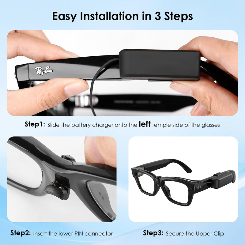 Battery Pack Charger for RayBan Meta Display, Portable Charger for Meta Glasses Accessories, Wearable Mini Power Bank for Meta Display