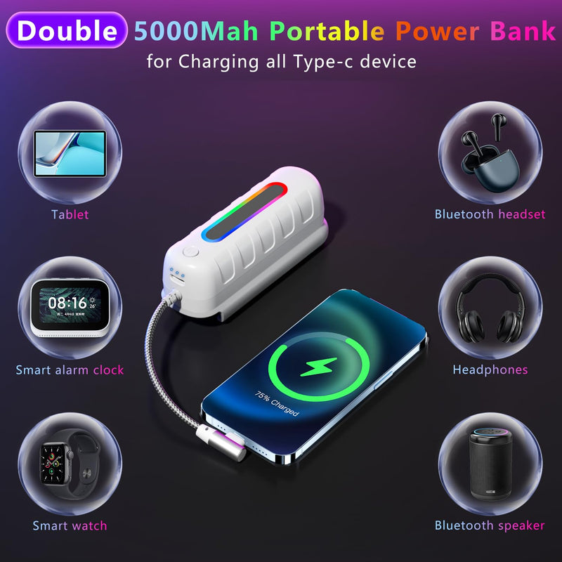 Battery Pack for Oculus Quest 2, 5000mAh Extended Power with Multi-Colors RGB Lights Compatible with Original Meta Quest 2 Head Elite Strap Extra 2-4H Playtime 2 Pack (5000mah+ 5000mah) 2 battery packs