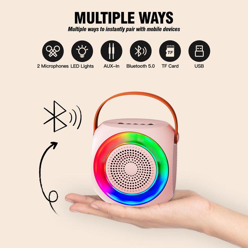 Karaoke Machine for Kids, Bluetooth Speaker with 2 Wireless Microphones and LED Lights, Birthday Gifts for Girls Ages 4, 5, 6, 7, 8, 9, 10, 12+(Pinkcolor) 2 MIC Pinkcolor