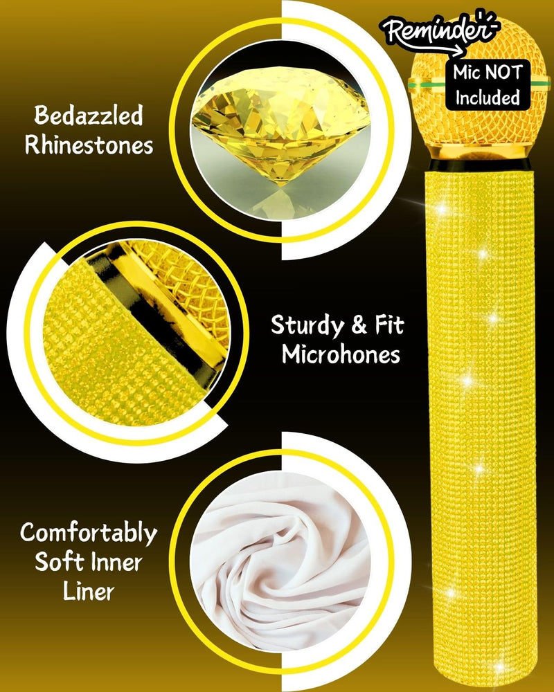 Glittering Rhinestone Wireless Microphone Cover Decorate for Universal Handheld Beta 58a, SM58, Beta87, PG58, Eyes Catching for Event, Yellow