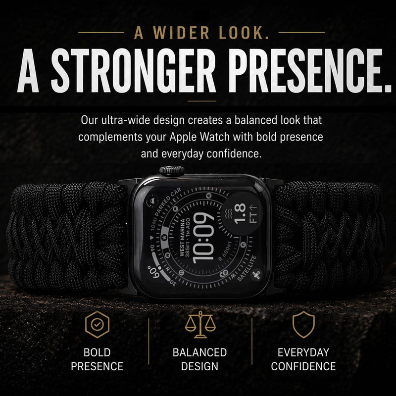 Tefeca Titan Series Ultra Wide Paracord Band Compatible with Apple Watch/Ultra Ultra wide 49/46/45/44mm M/L Black