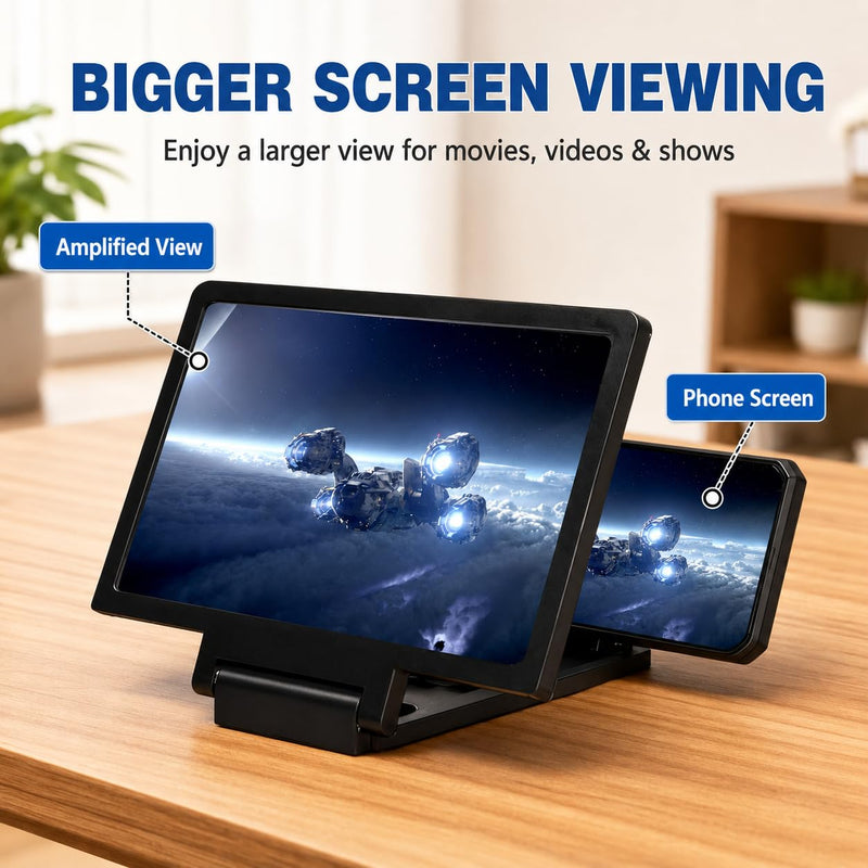 12 Inch Phone Screen Magnifier HD 3D Amplifier to Reduce Eye Strain for Movies Videos Foldable Phone Stand Screen Expander Gift for Seniors Kids No Battery 1PC