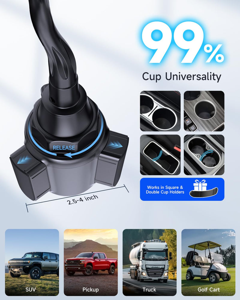 Upgraded Qi2 15W for Magnetic Cup Holder Charger, [More Stable & Faster Charging] Magnetic Car Mount Charger 15W Fast Charging with Adjustable Gooseneck for iPhone 17 Pro Max Air 16-12 Series
