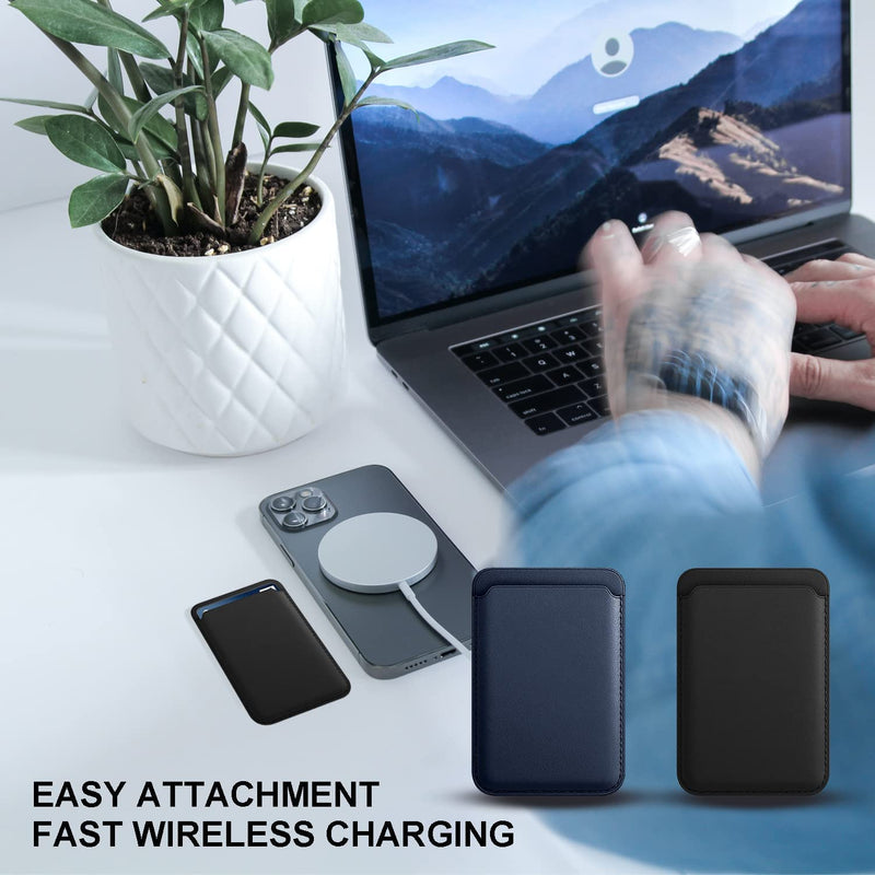 [2 Pack] Magnetic Card Holder Wallet for iPhone 15/14/13/12 Series with Magsafe, Leather Wallet for iPhone 15 14 Pro Max Plus Model, Mag-Safe Wallet for iPhone 13 12 Pro Max Mini Model, Black Blue BlackBlue