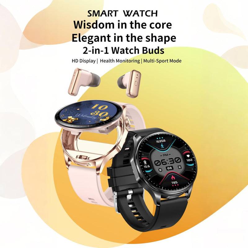 Smart Watch with Earbuds,2 in 1 TWS Smartwatches,1.43" Colorful AMOLED Display Smartwatch for Android iOS,Waterproof Fitness Tracker Long Time Standby (Black) Black