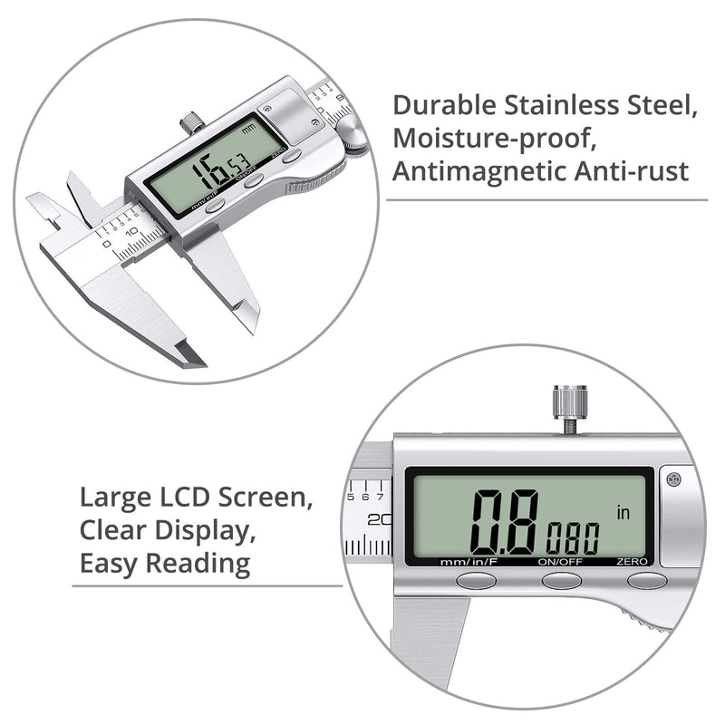 Proster Digital Caliper 8 Inch/200 mm + 32 Feeler Gauge Calliper Stainless Steel Electronic Caliper Inch/Fractions/Metric Caliper for Length Width Depth Inner / Outer Diameter 200 mm