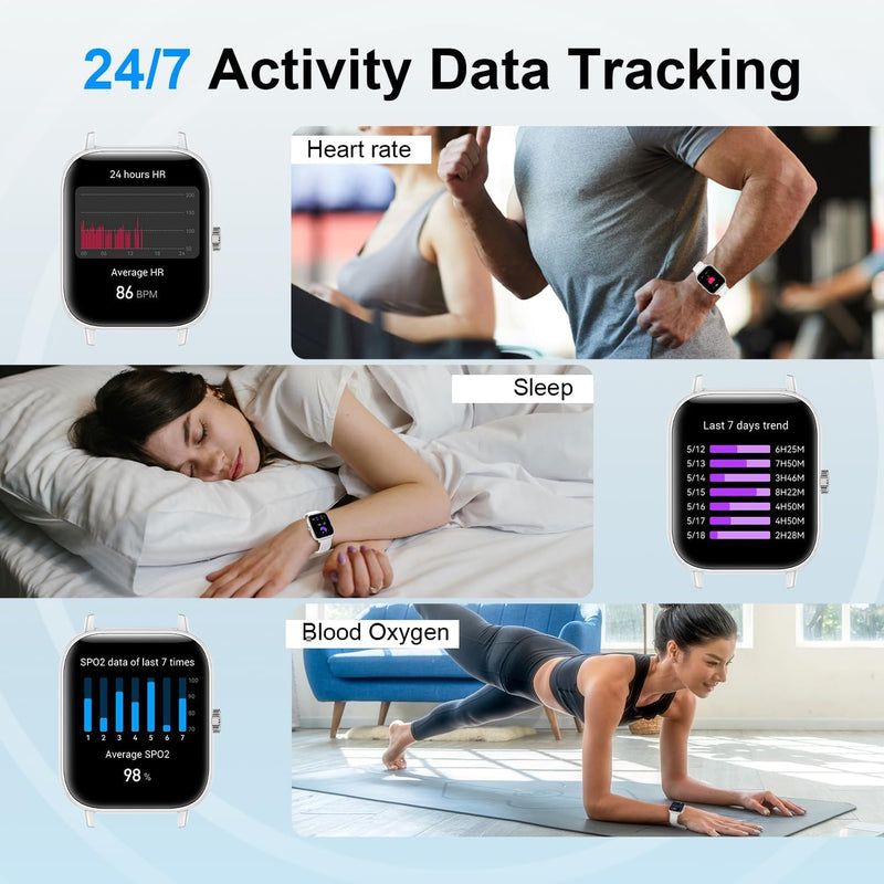 Smart Watch for Women Men, 1.83'' HD Touchscreen Smartwatch with Bluetooth Call/Make Calls, Fitness Tracker with 150+ Sports Modes/Activity/Sleep Monitor for iOS/Android (White) White(3bands)