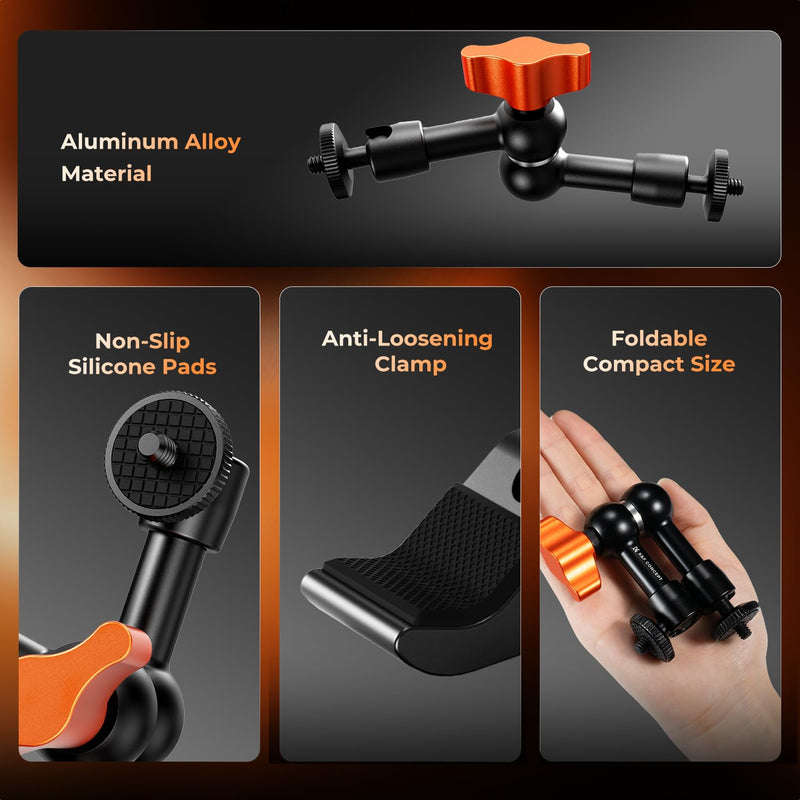 [AUSTRALIA] - K&F CONCEPT 6" Magic Arm Clamp with Super Clamp, 360°Ballhead Articulating Mini Arm for Monitor, LED Light, Webcam, Action Camera 6" with Clamp 