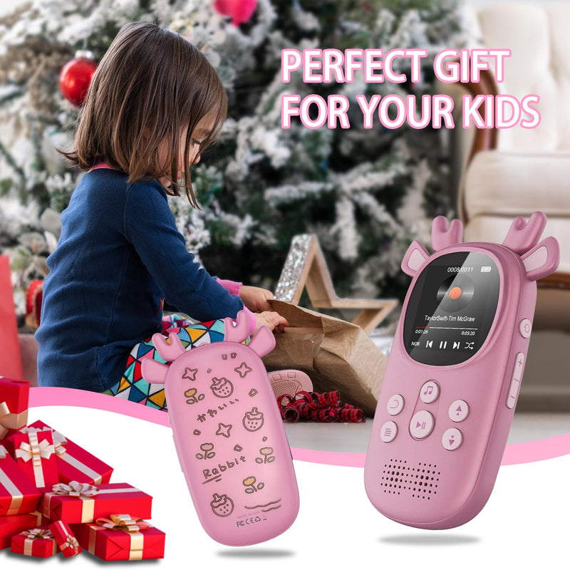 [AUSTRALIA] - 32GB MP3 Player for Kids, Cute Reindeer Portable Kids MP3 Player with Speakers Children MP3 Player with Bluetooth FM Radio, Alarm Clock, Voice Recorder, Stopwatch Music Bluetooth MP3 Player 32GB Pink 