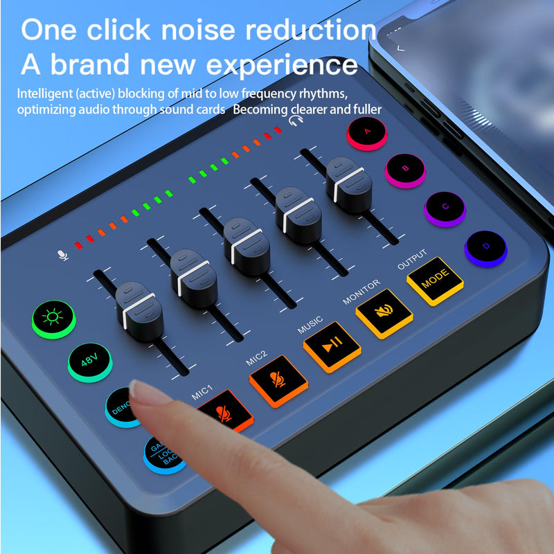 Portable Sound Card Wireless Live Streaming Audio Mixer for Podcasting Karaoke Gaming Noise Reduction RGB Lights 4-Custom Recording Buttons BT5.0 Compatible with PC/Phone