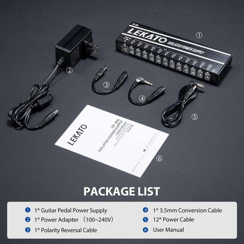 LEKATO Guitar Pedal Power Supply, True Isolated Pedal Power Supply with 12 Ports, Guitar Pedal Power DC Output 9V 12V 18V, Short Circuit Protection for Effect Pedals