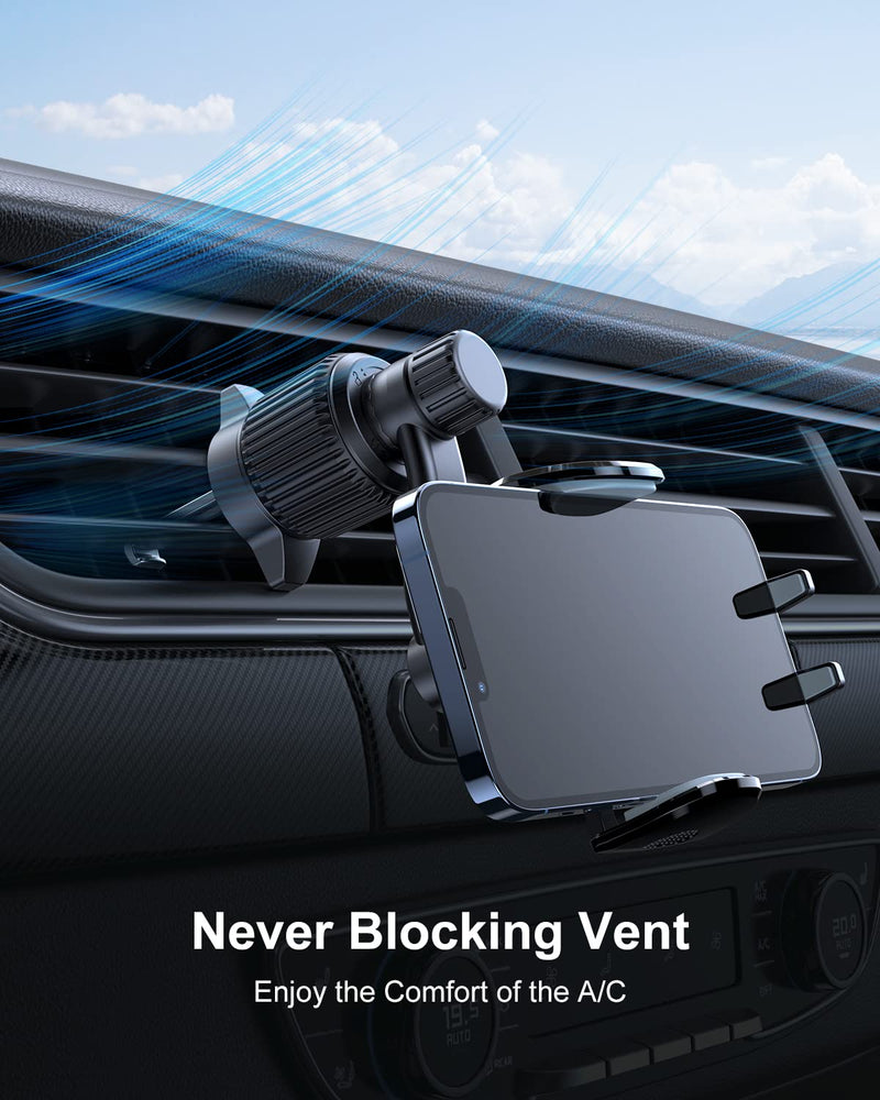 Car Vent Phone Mount, [Never Blocking Vent, Enjoy The Comfort of The A/C] Hands-Free Universal Extension Clip Air Phone Holder Car Fit for All Phones iPhone Samsung More Black