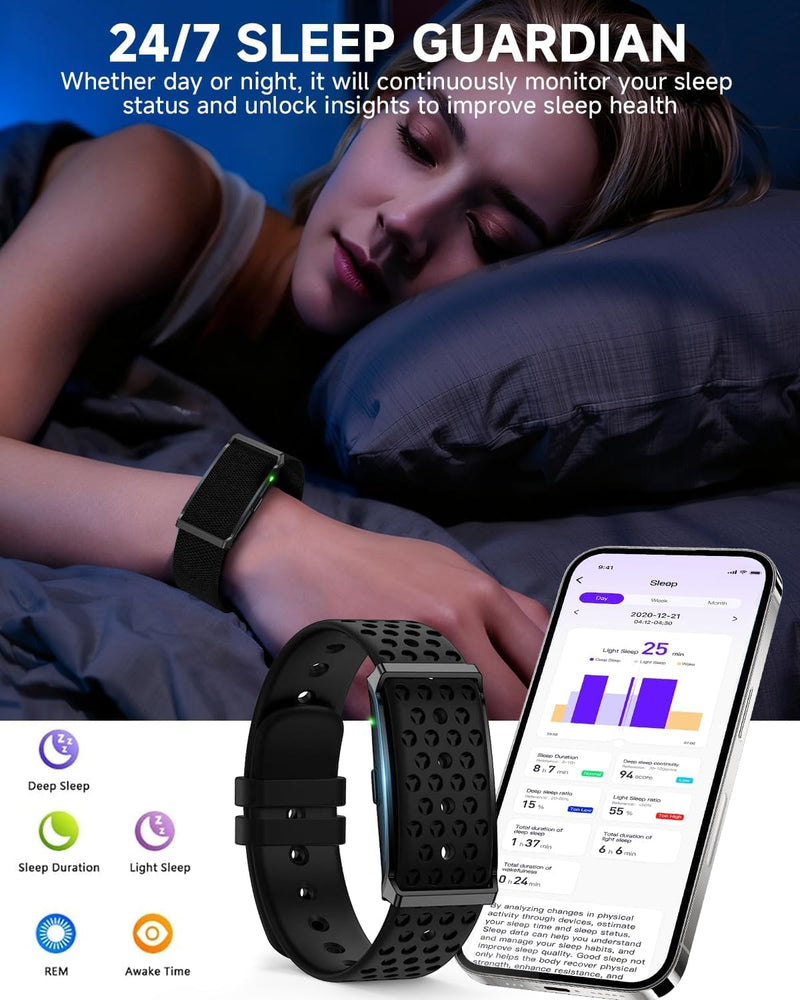 Smart Bracelet, Health Activity Fitness Trackers, Screenless Smart Band | All-Day Continuous Heart Rate/Blood Pressure Monitor, Sleep Tracker, 170+ Sport Modes, Smart Bracelet for Men with Free APP